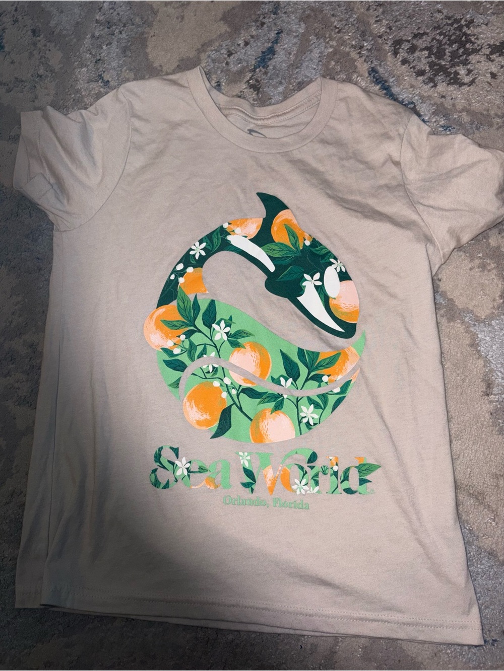 SeaWorld Orlando Floral Dolphin Short Sleeve Tee - Cream